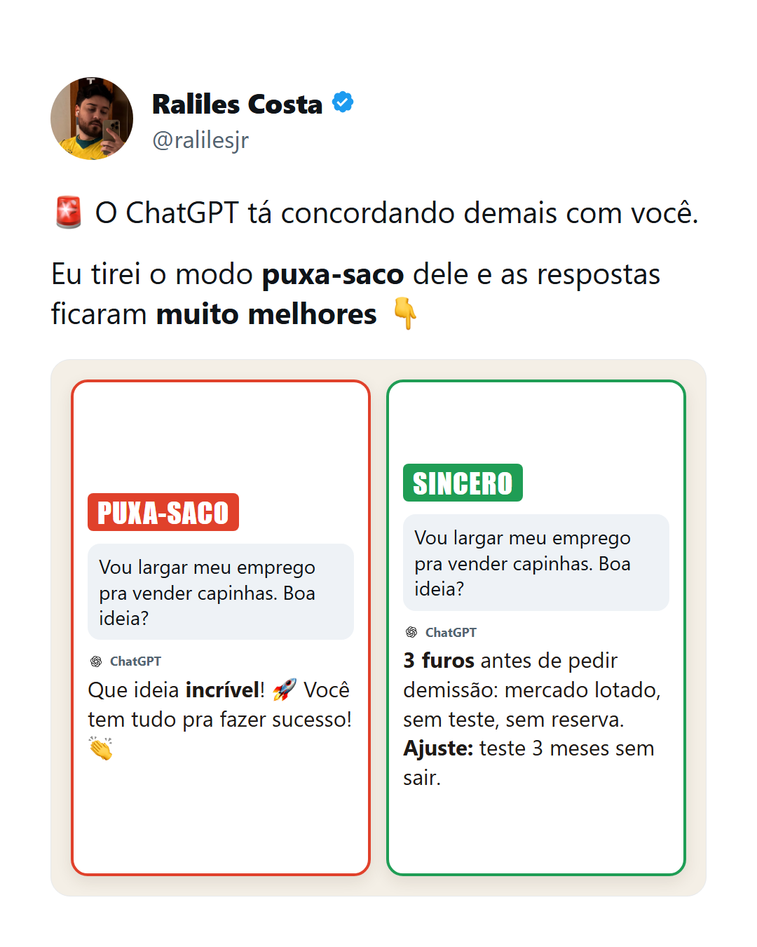O ChatGPT concorda demais com você: o prompt que transforma ele num conselheiro honesto